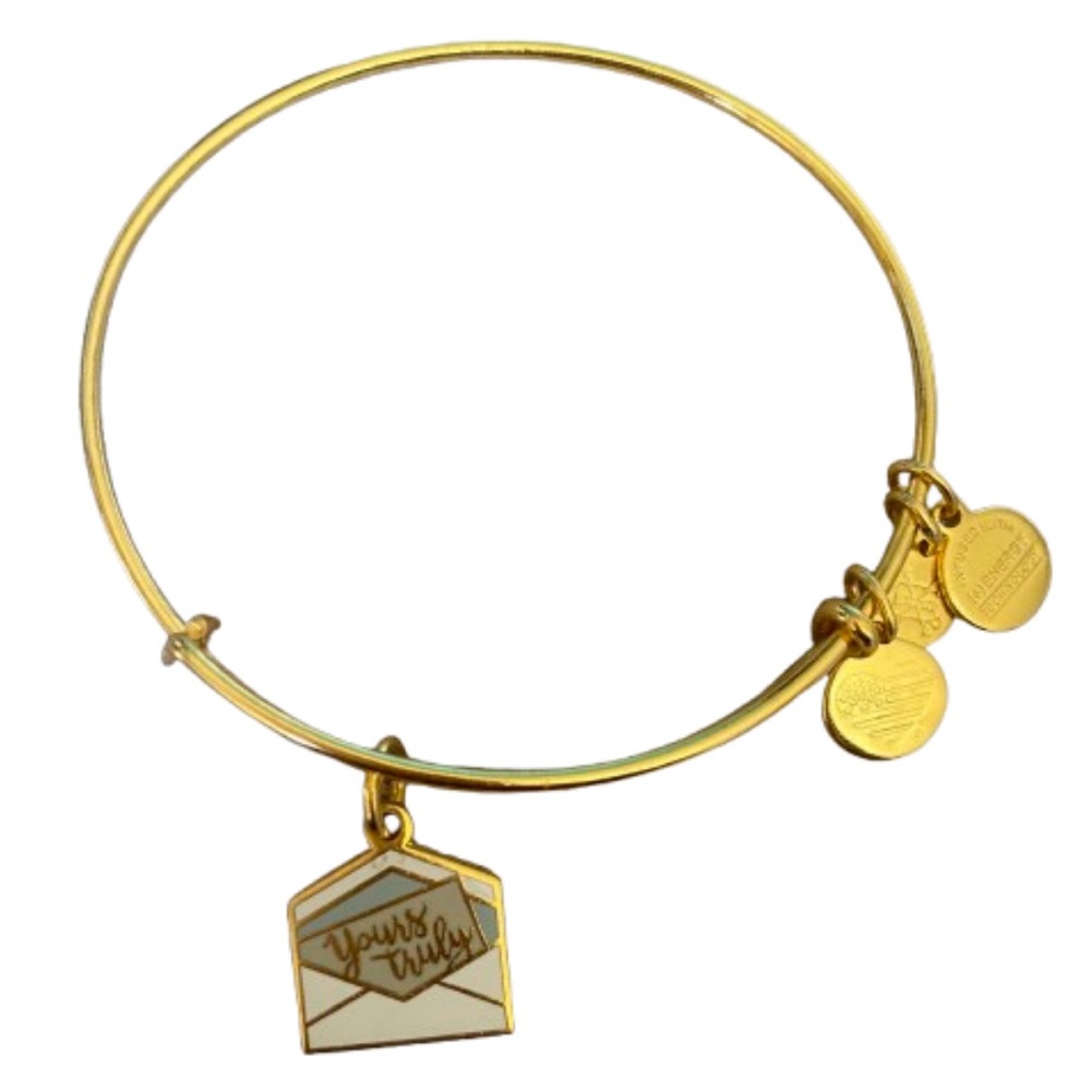 Alex and Ani Gold Yours Truly White Envelope Charm Bangle Bracelet